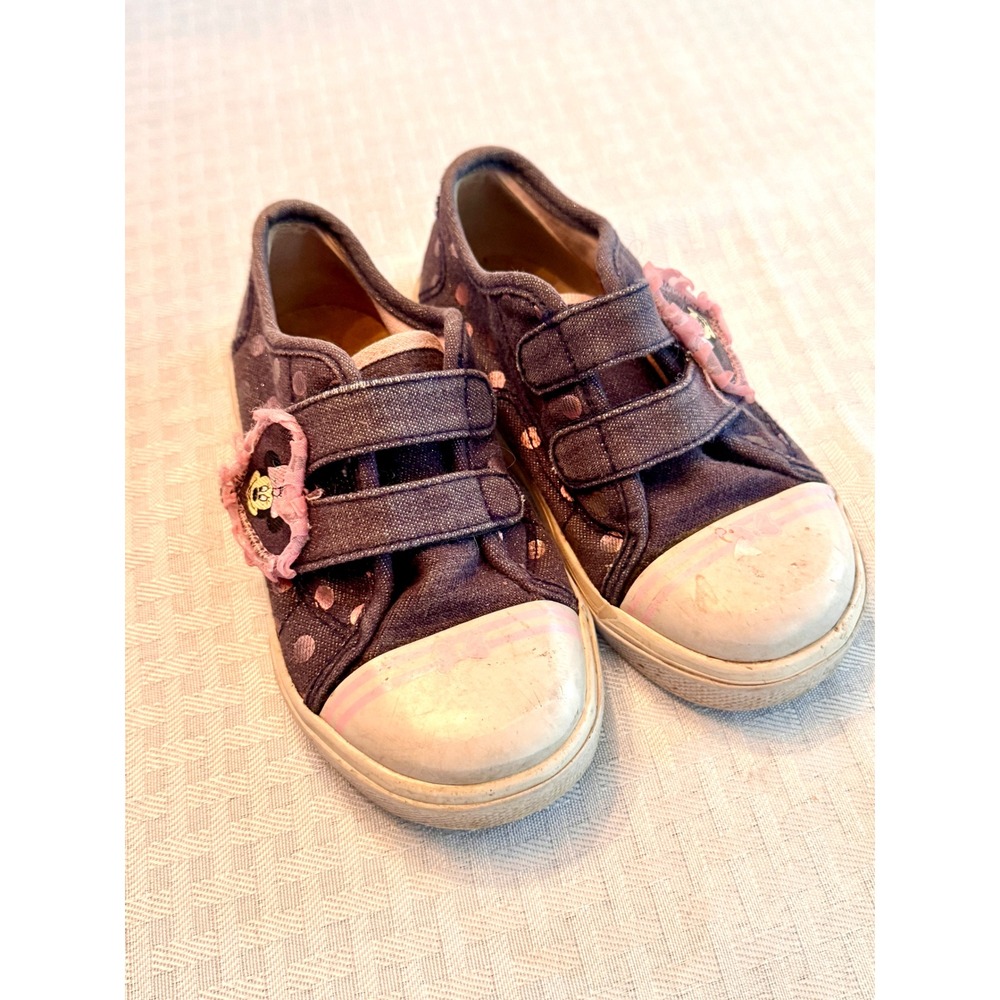 Disney Minnie Mouse Girls Sneakers Size 8.5 Pink Polka Dot Denim Canvas Shoes